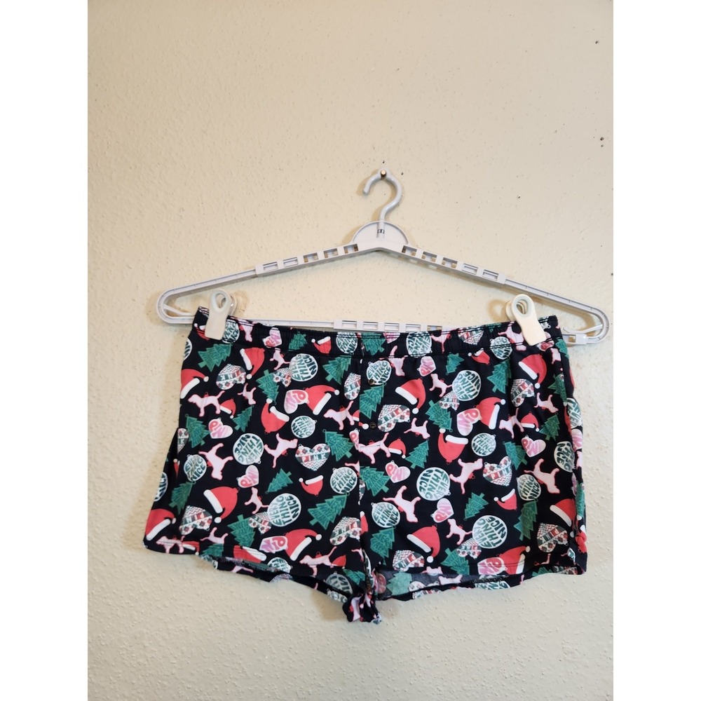 PINK Womens XXL Black Christmas Pajama Shorts Holiday Print Sleepwear